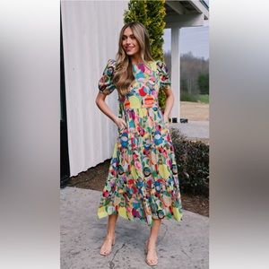 TCEC Frizzle Circle Pattern Tiered Maxi Dress, Multi